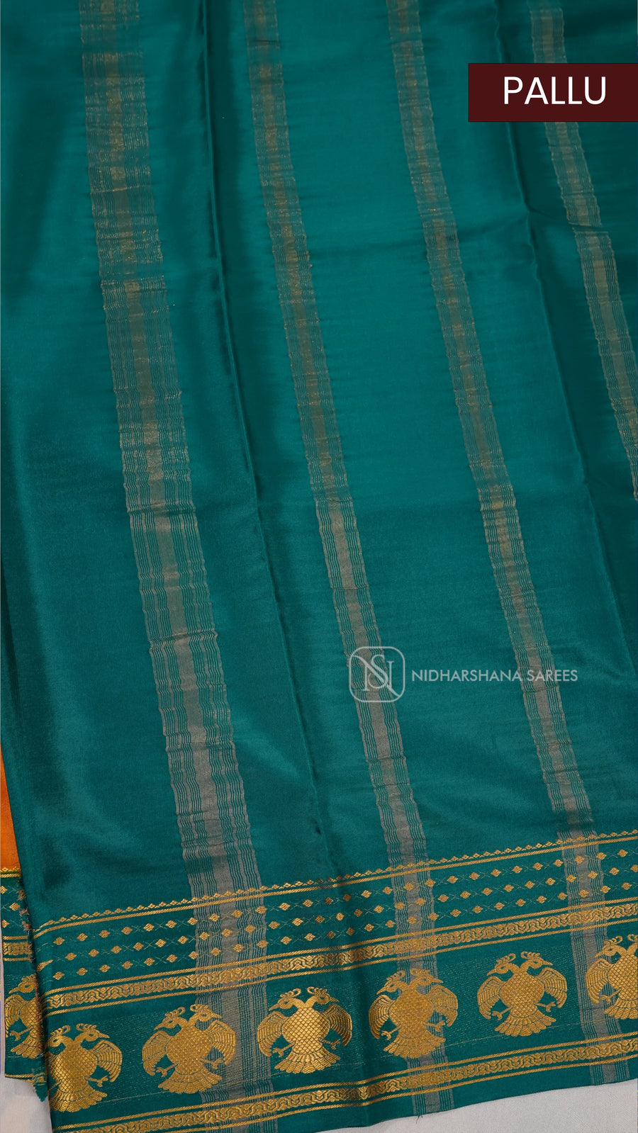 Pure Mysore Crepe Silk Saree With Contrast Gandaberunda Concept