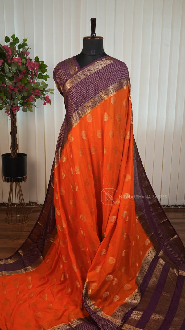Semi Crepe With Zari Mango Butta And Contrast Border