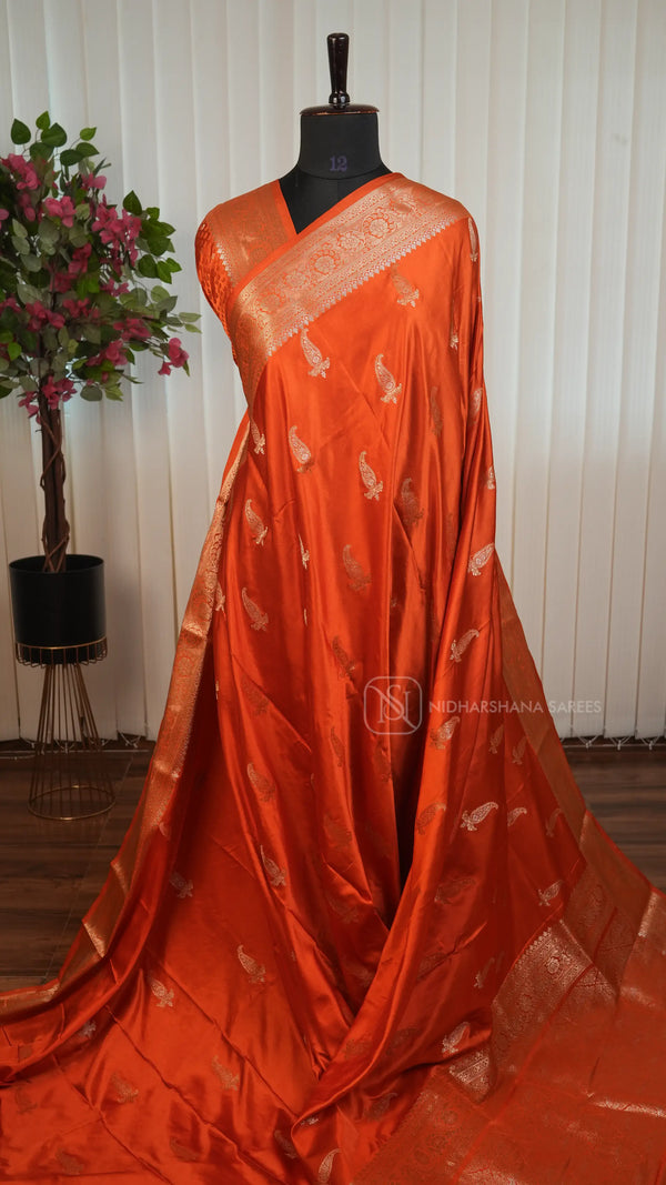 Semi Satin With Zari Butta And Zari Border