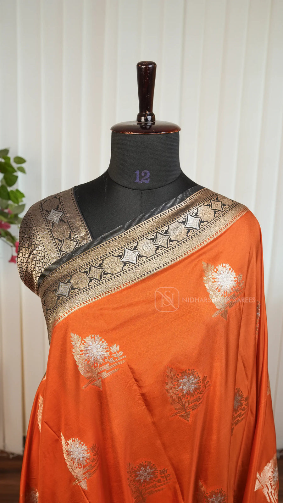 Semi Satin Silk With Zari Butta And Contrast Zari Border