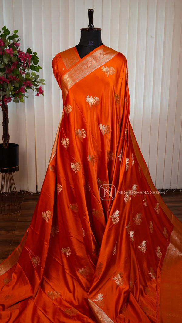 Semi Satin With Parrot Zari Butta And Zari Border