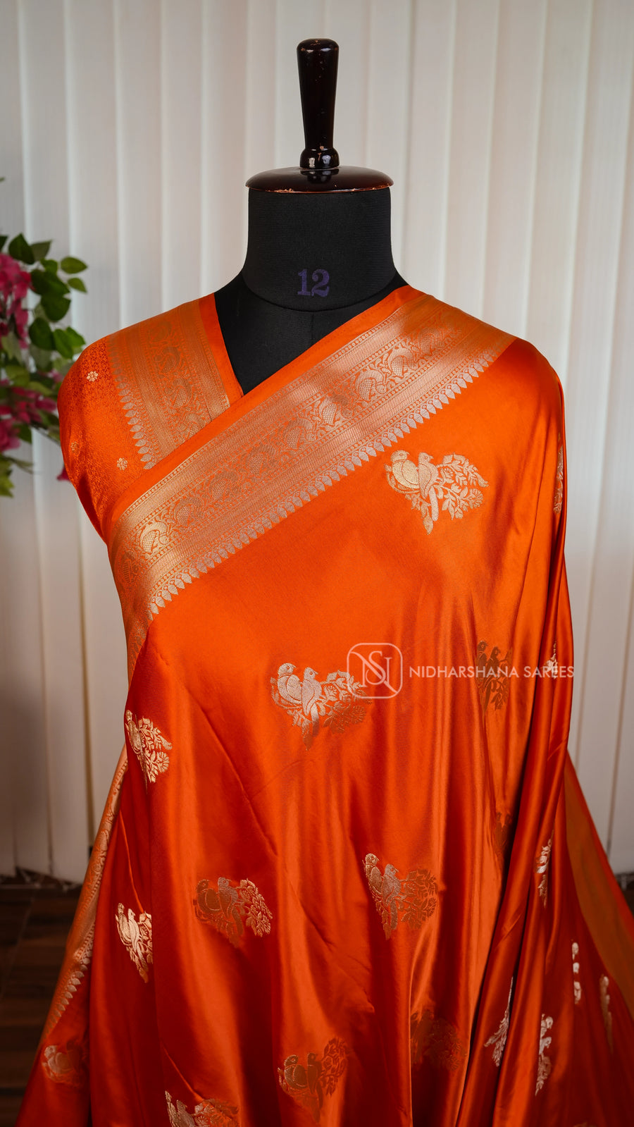 Semi Satin With Parrot Zari Butta And Zari Border