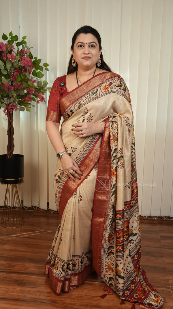 Spun Cotton With Zari Lines And Pochampalli And Paisley Design Concept