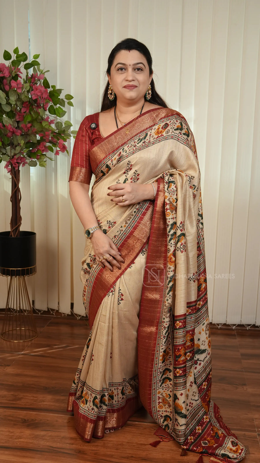 Spun Cotton With Zari Lines And Pochampalli And Paisley Design Concept
