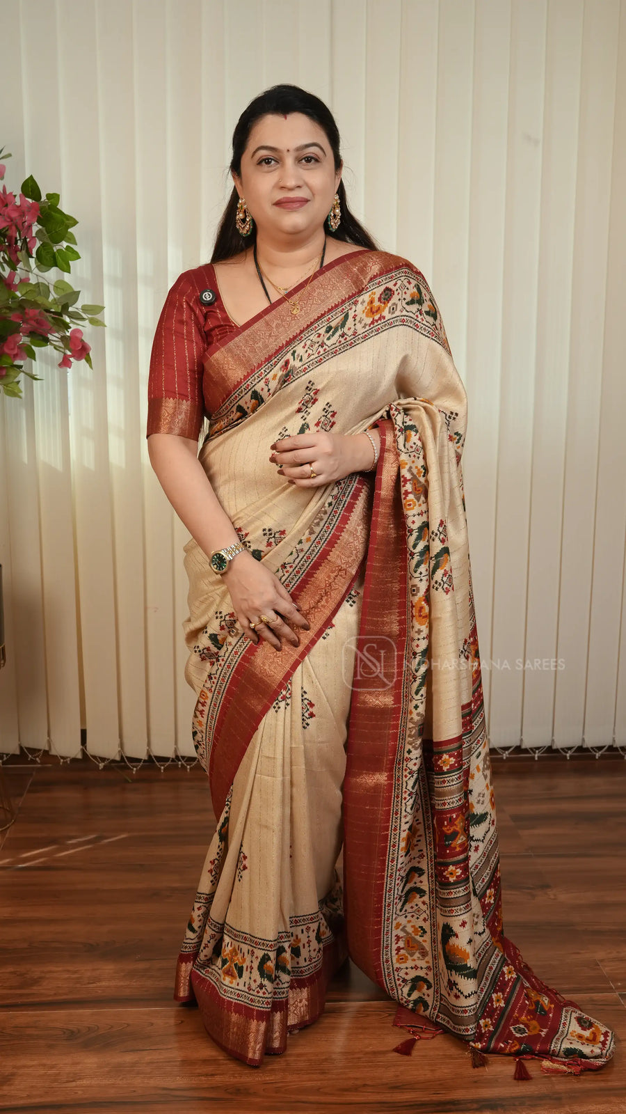 Spun Cotton With Zari Lines And Pochampalli And Paisley Design Concept