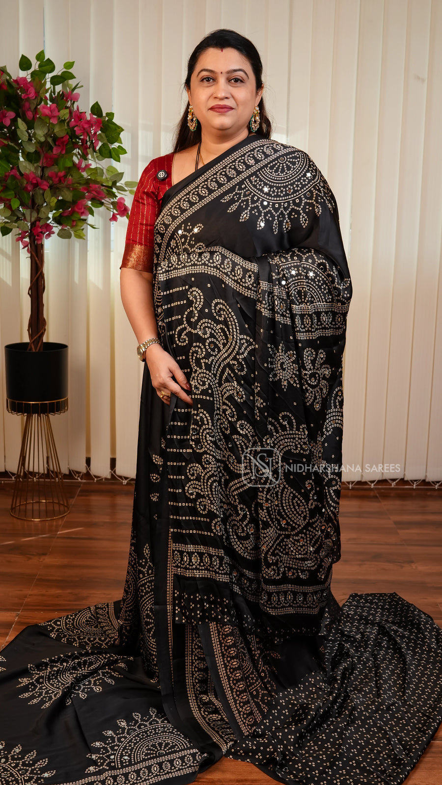 Semi Satin With Bandhini Print And Mirror Work Concept