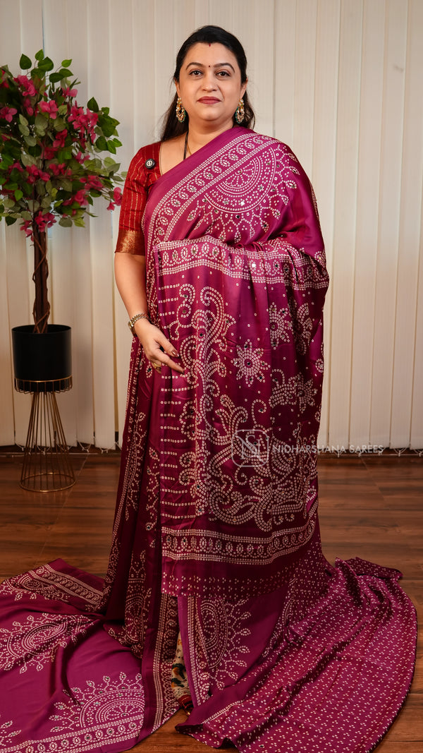 Semi Satin With Bandhini Print And Mirror Work Concept