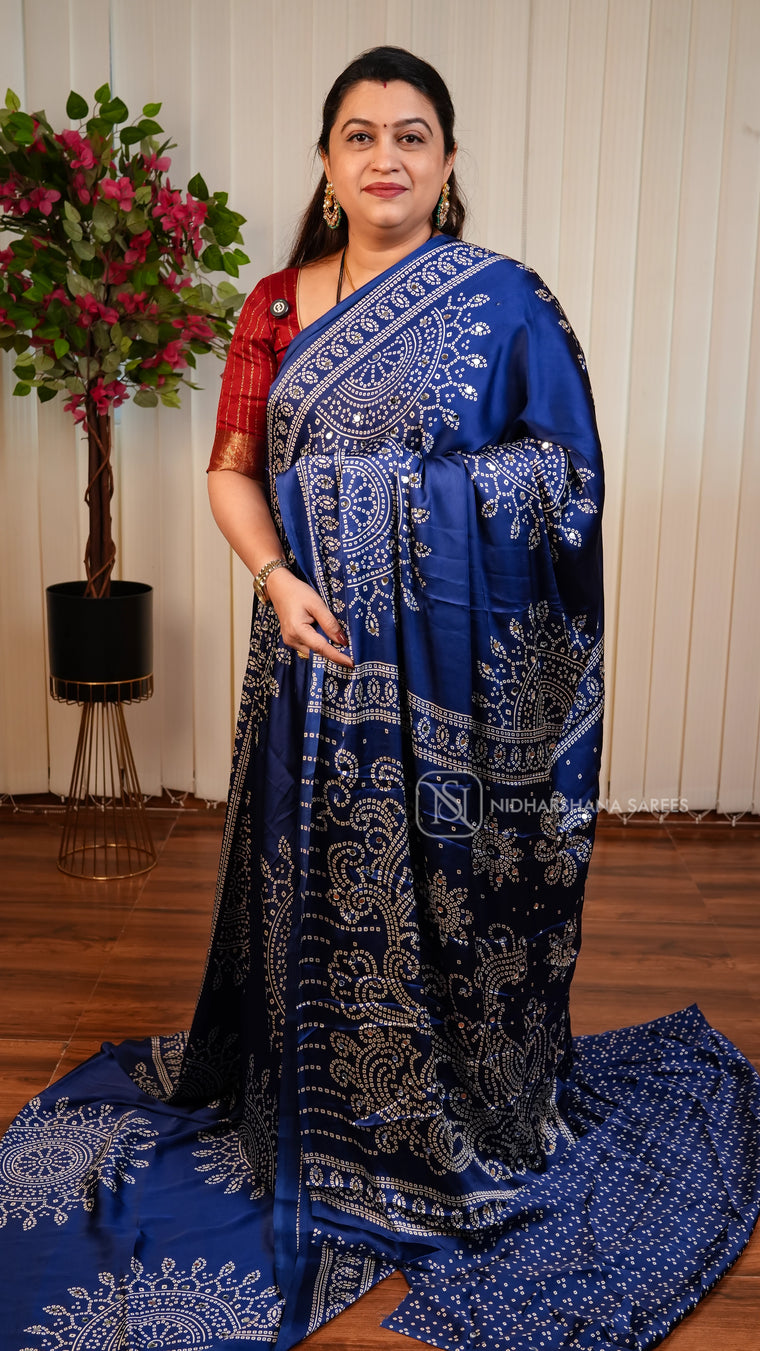 Semi Satin With Bandhini Print And Mirror Work Concept