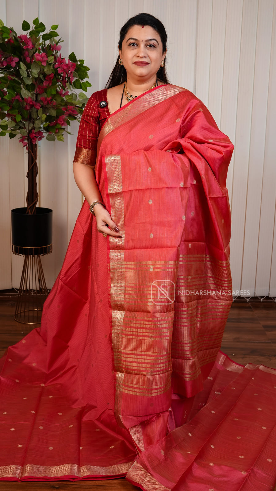 Semi Tussar With Zari Butta and Katha Woven Concept