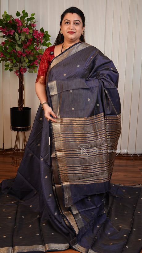 Semi Tussar With Zari Butta and Katha Woven Concept