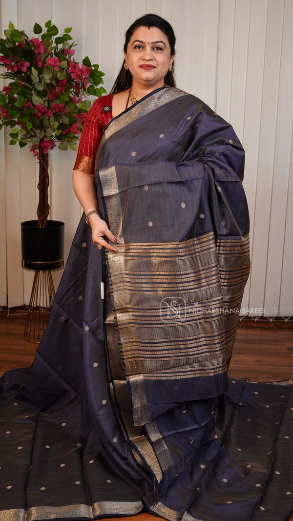 Semi Tussar With Zari Butta and Katha Woven Concept