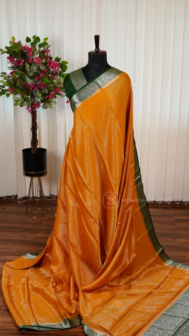 Crepe Georgette With Zari Lines And Contrast Border