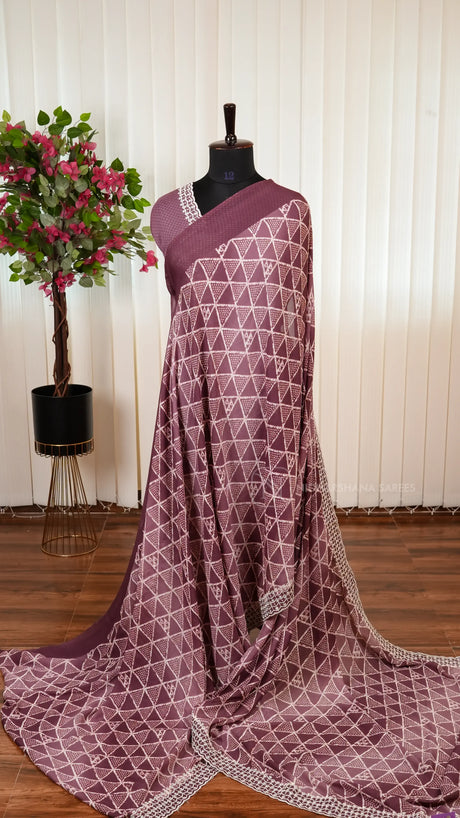 Semi Georgette With Embroidery Sequins Cut Work Border