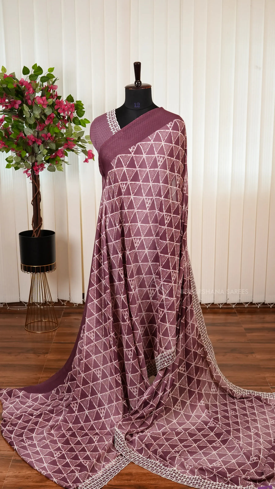 Semi Georgette With Embroidery Sequins Cut Work Border