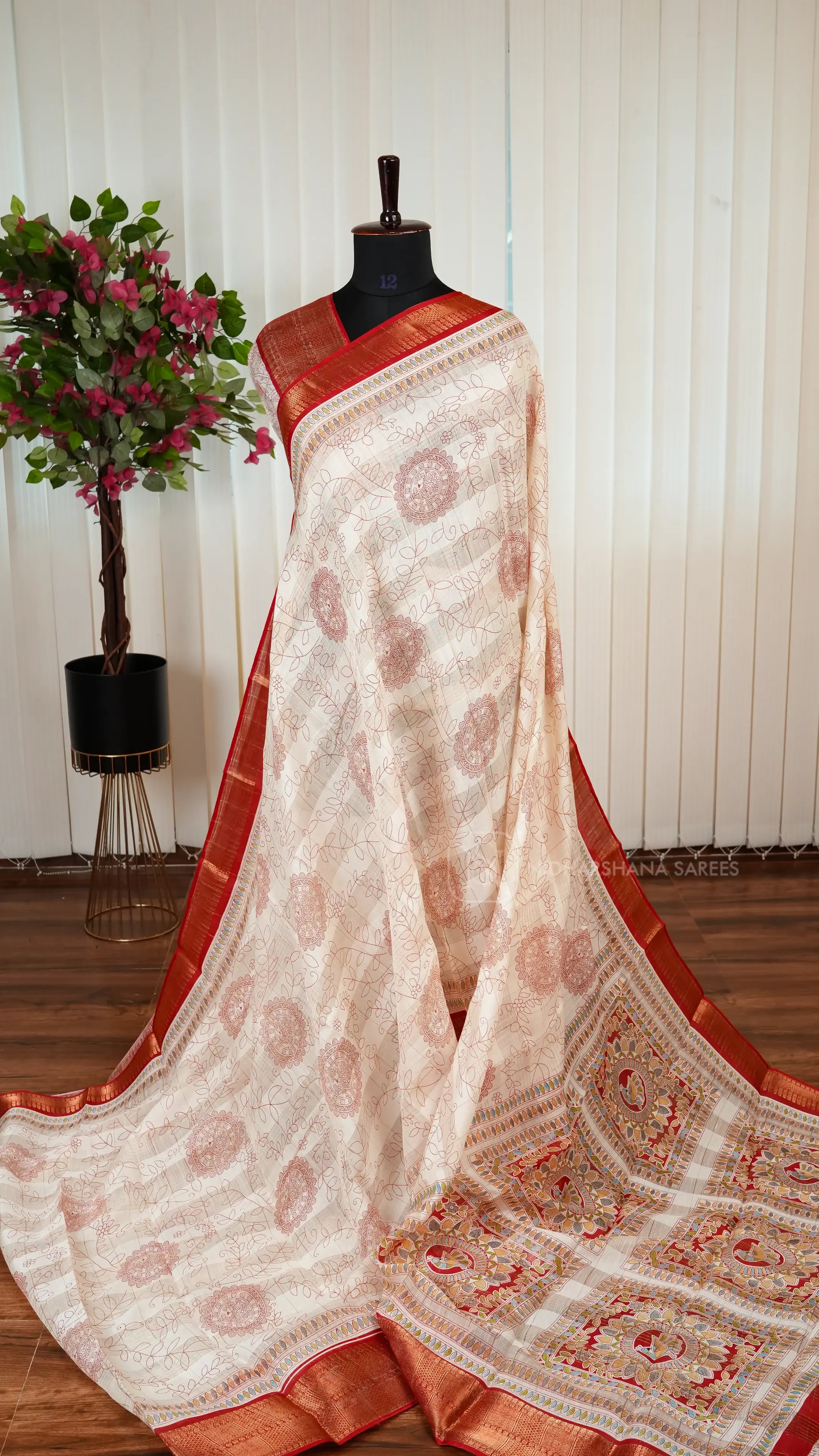 Semi Chanderi Cotton With Digital Print And Zari Border
