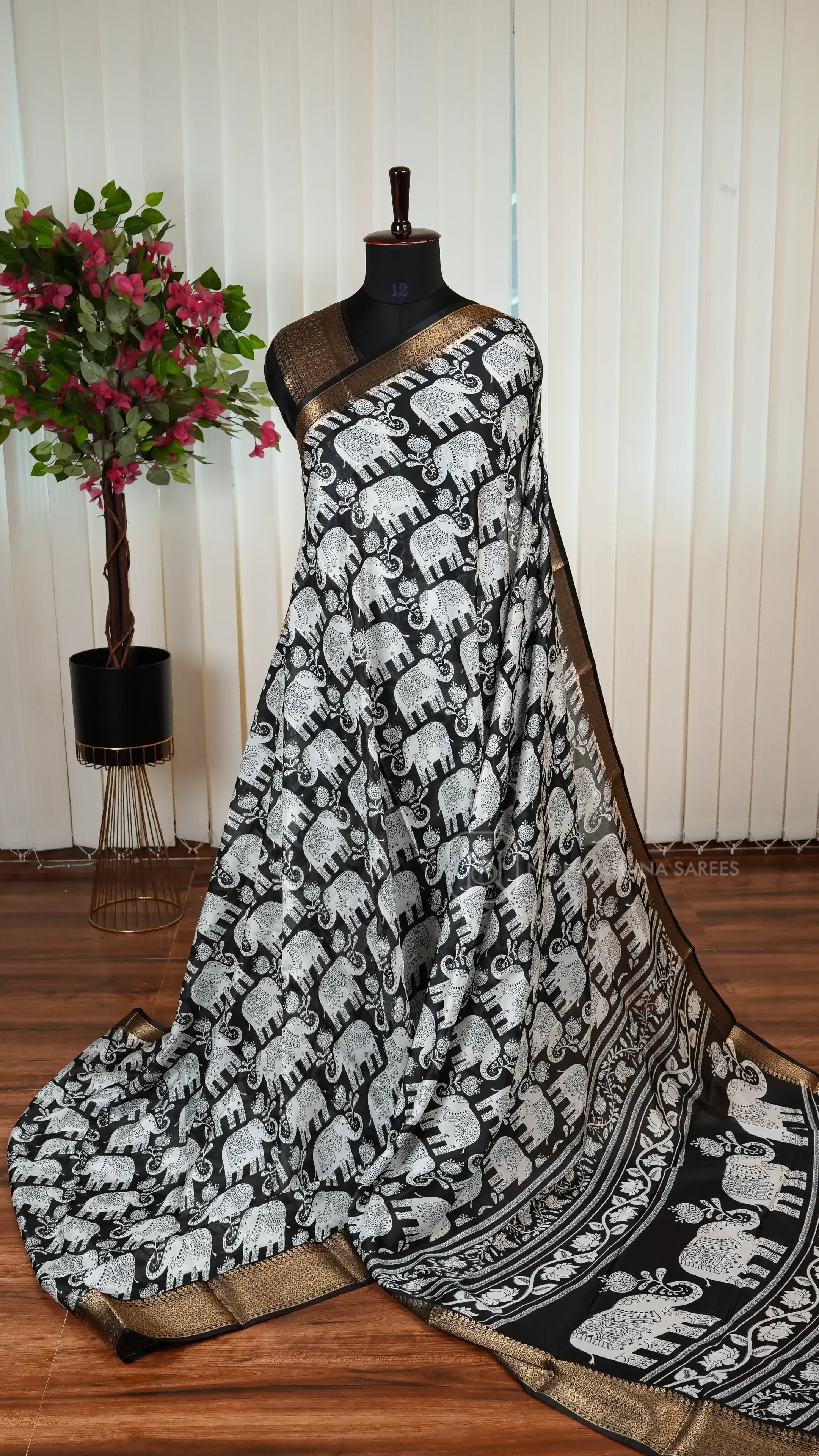Semi Chanderi Cotton With Digital Print And Zari Border