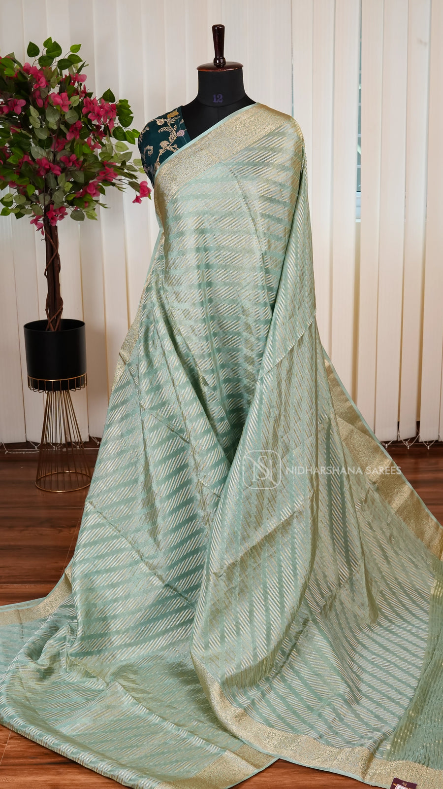 Premium Organza With Silver And Gold Zari Weaving Lehariya Concept