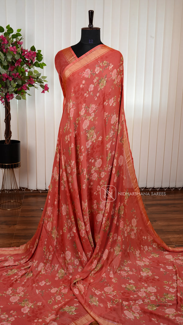 Semi Georgette With Floral Digital Print