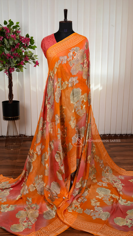 Semi Georgette With Floral Digital Print And Dual Shade Concept