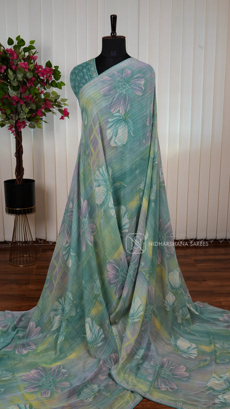 Semi Georgette With Floral Digital Print