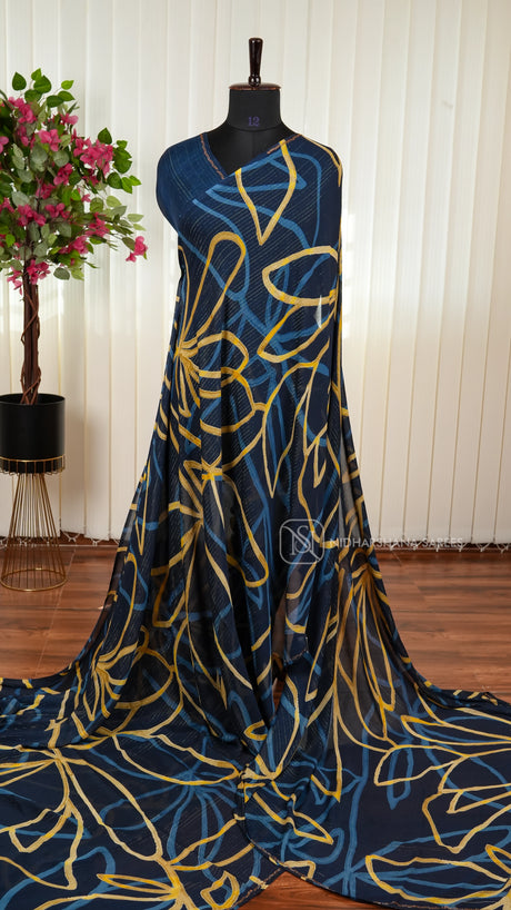Semi Georgette With Zari Lines And Digital Print Concept