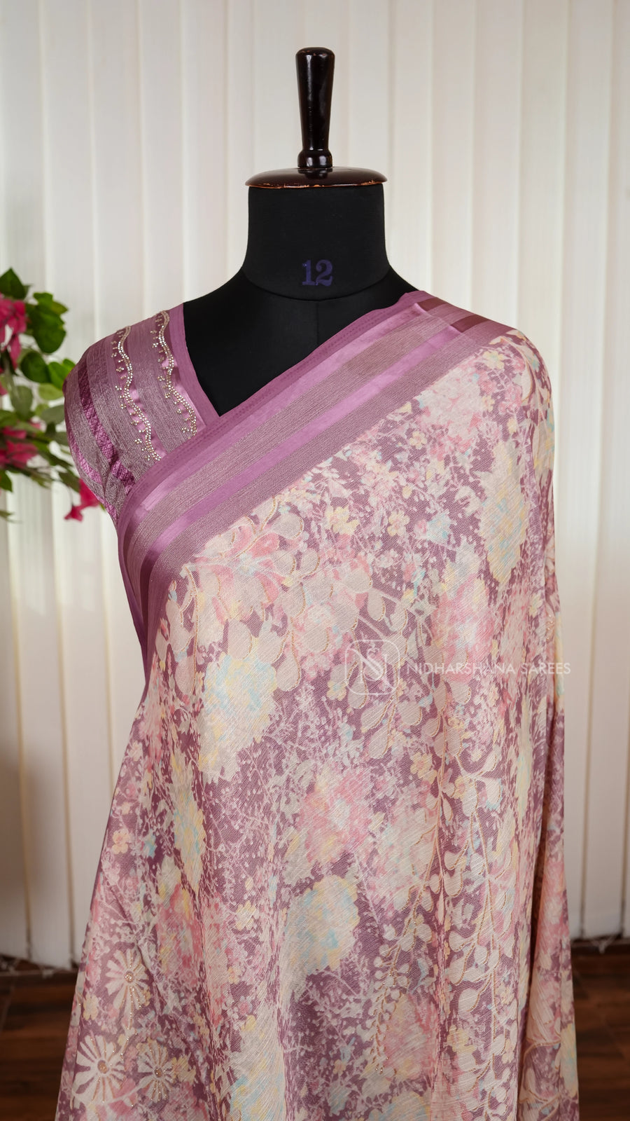 Semi Georgette With Floral Digital Print And Swarkosi Stone Concept