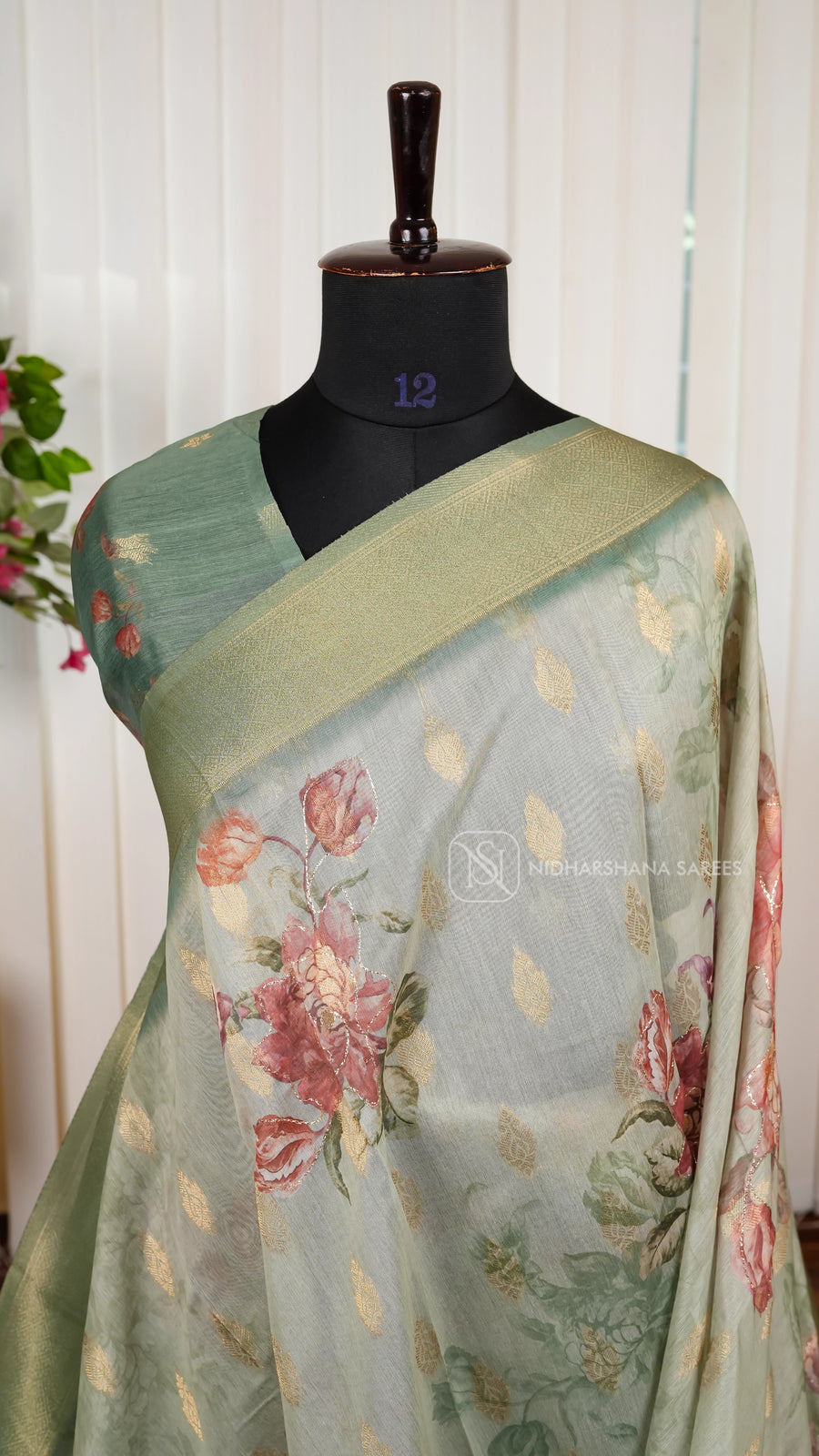 Semi Chanderi  With Floral Digital Print And Zari Butta