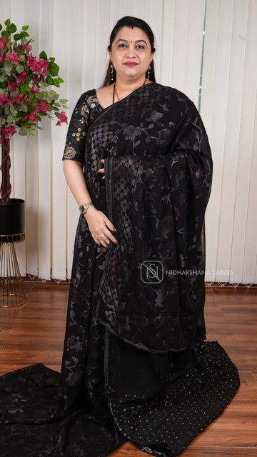 Semi Georgette With Foil Print And Swaroski Stone Work Concept
