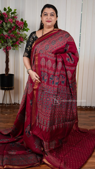 Viscose Cotton With Elephant and Ajarak Digital Print Concept