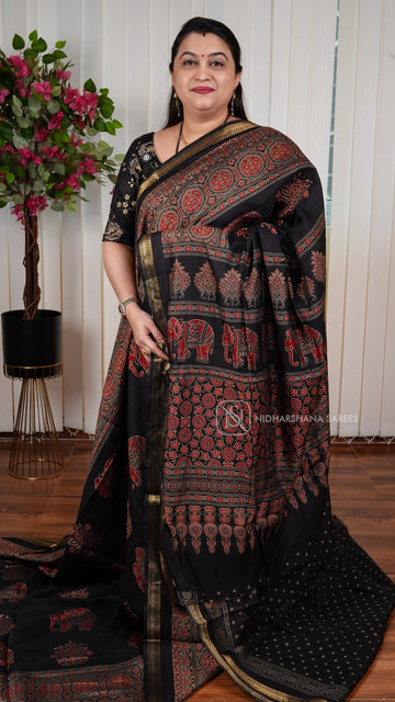 Viscose Cotton With Elephant and Ajarak Digital Print Concept