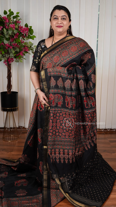 Viscose Cotton With Elephant and Ajarak Digital Print Concept