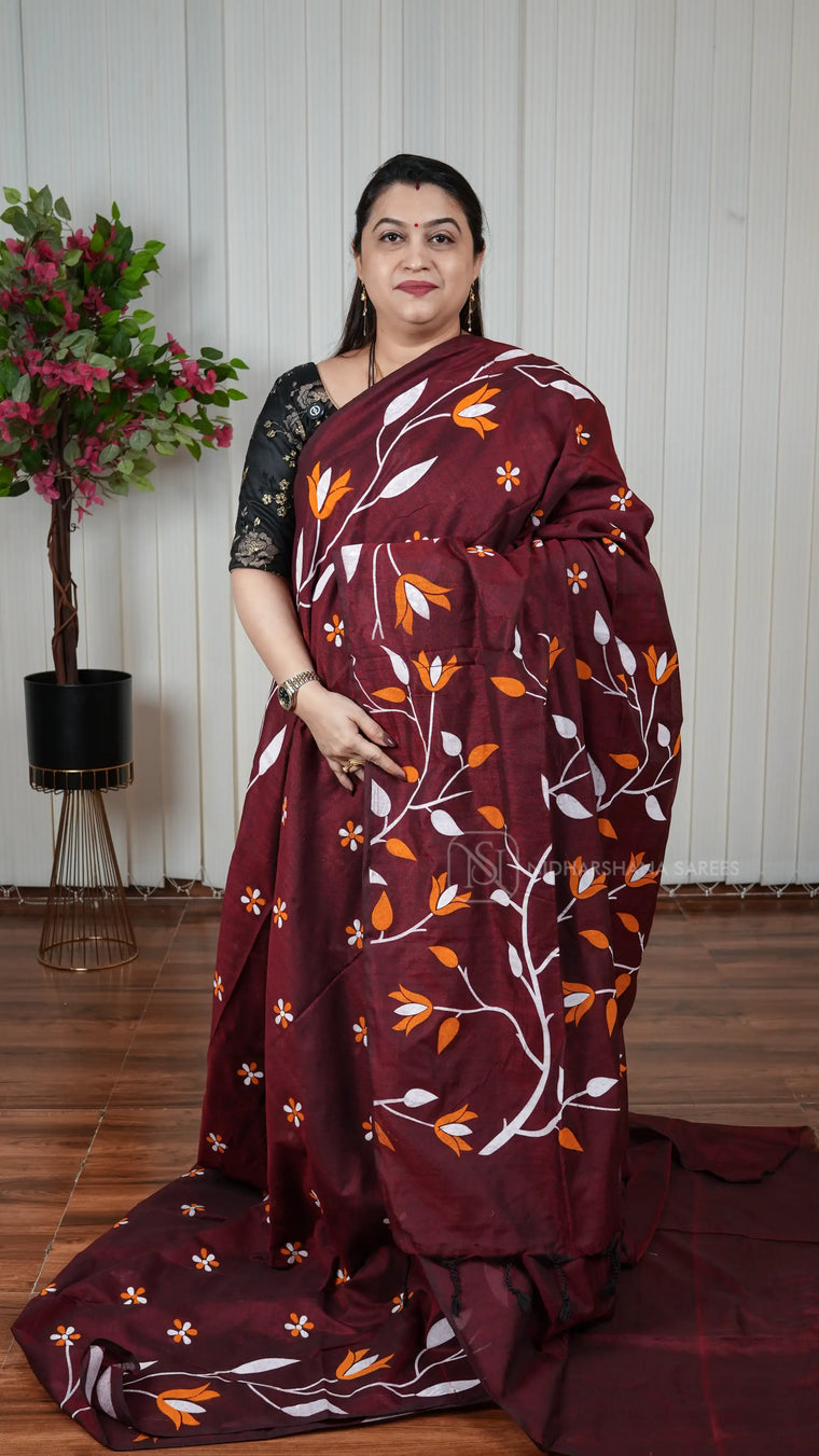 Bengal Cotton With Floral And Leaf Hand Paint Concept