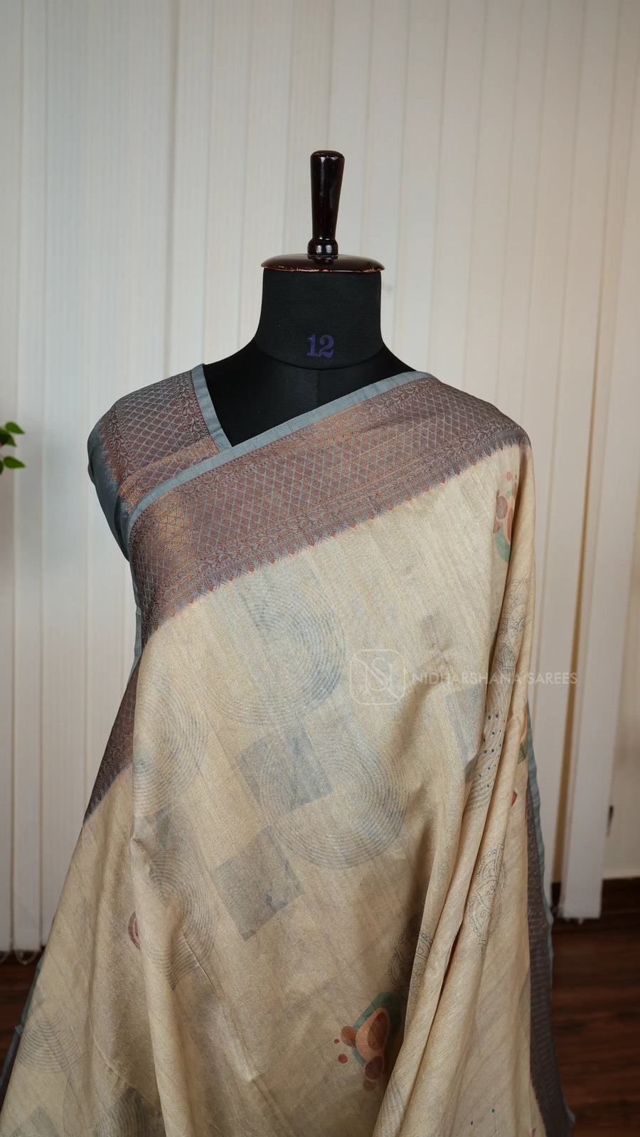 Premium Tussar With Digital Print And Matte Zari Border