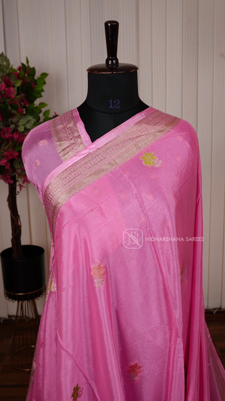 Premium Crepe Silk With Floral Zari Butta And Zari Border