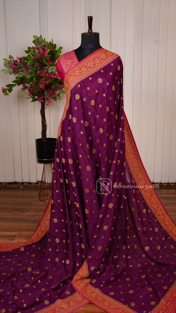 Premium Crepe Silk With Zari Butta And Zari Border
