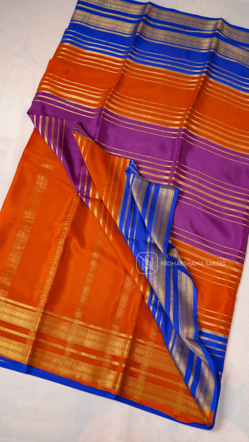 Pure Mysore Crepe Silk Saree with Zari Lines And Contrast Border