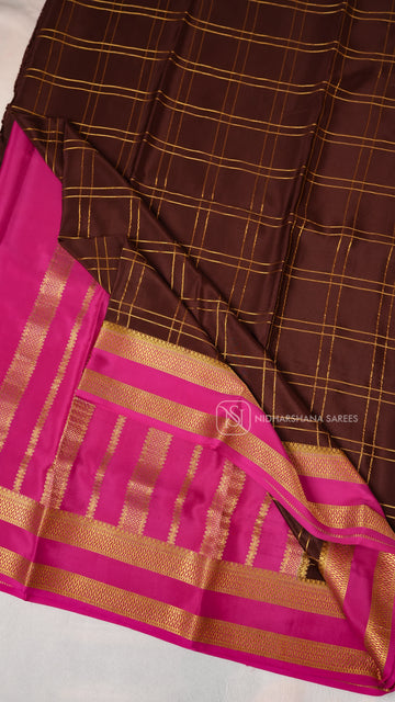 Pure Mysore Crepe Silk With Zari Checks And Contrast Zari Border