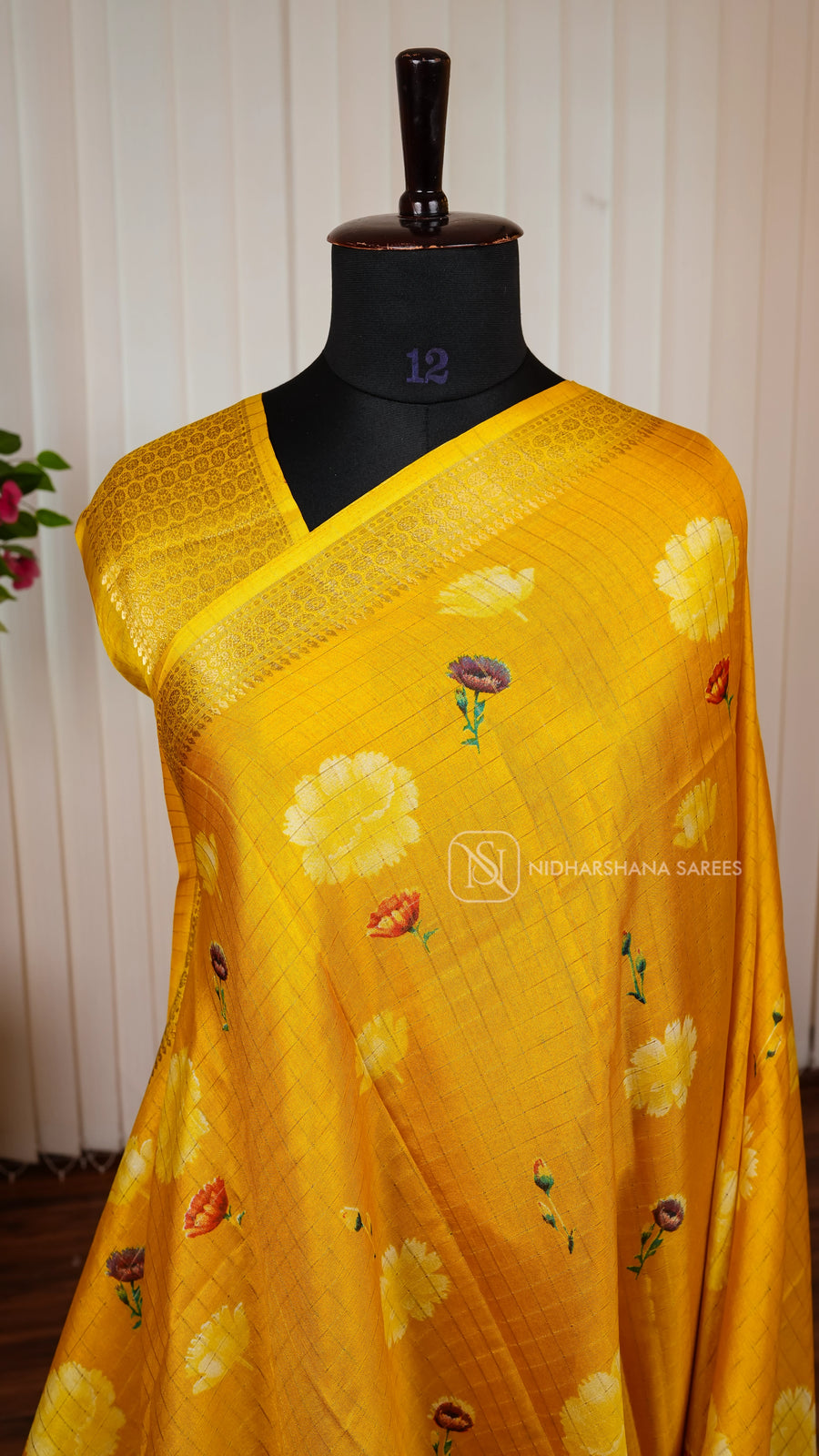 Semi Dola With Floral Digital Print And Zari Border
