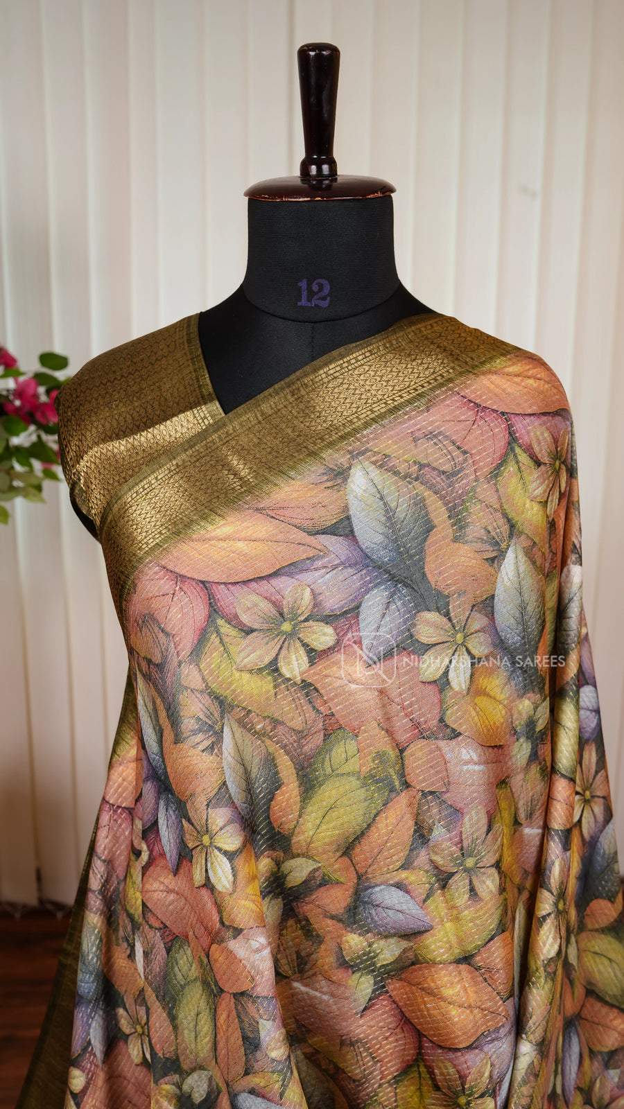 Semi Dola With Zari Lines And Floral Digital Print
