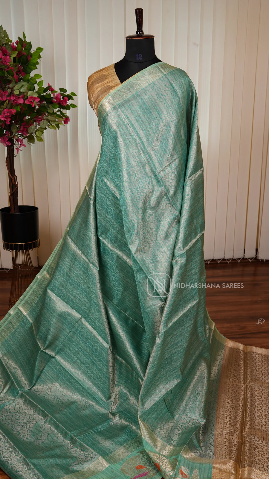 Chanderi  Tissue With Zari Weaving And Floral Zari Border