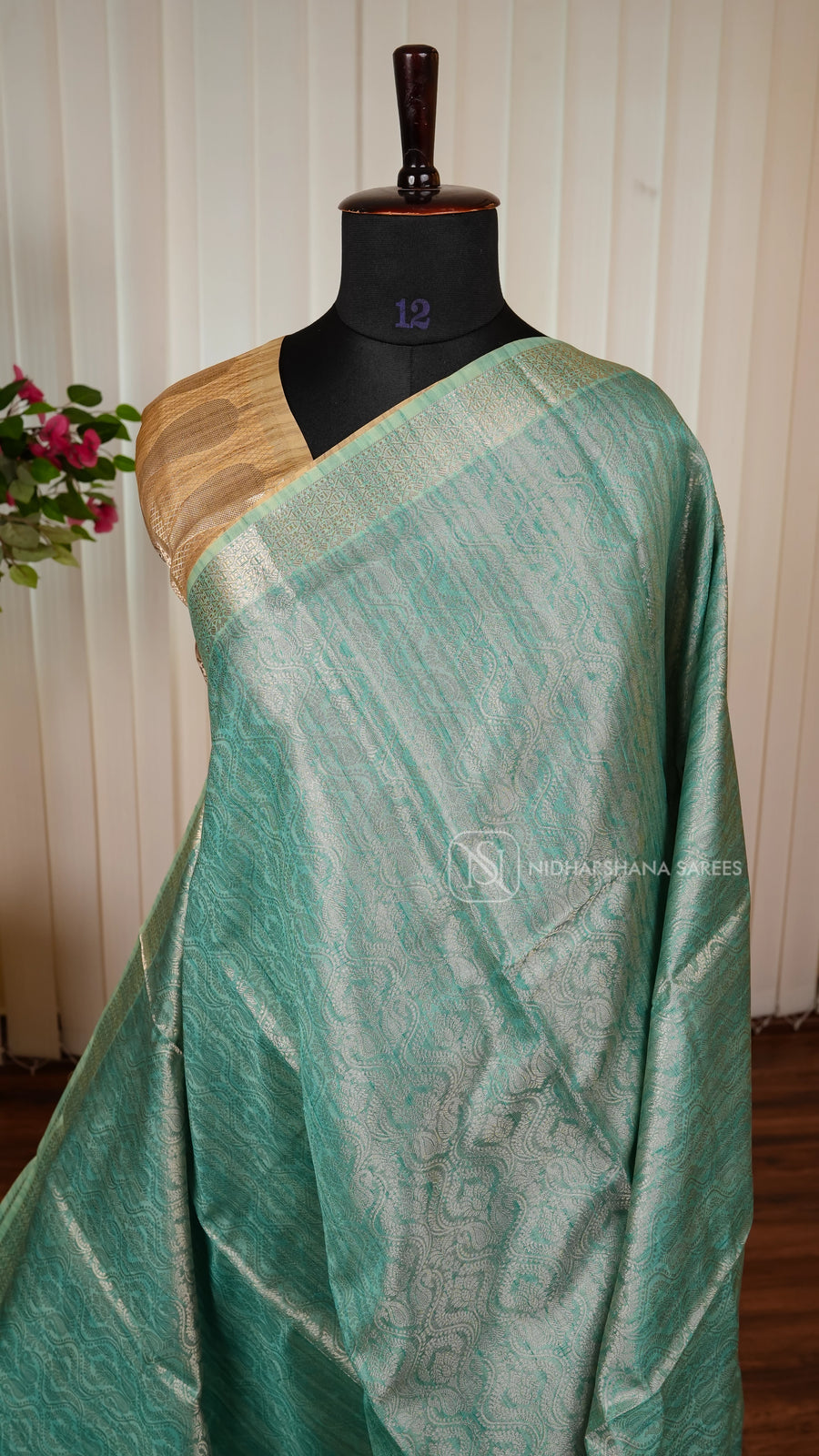 Chanderi  Tissue With Zari Weaving And Floral Zari Border