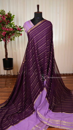 Semi Crepe With Zari Lines And Contrast Gap Style Zari Border