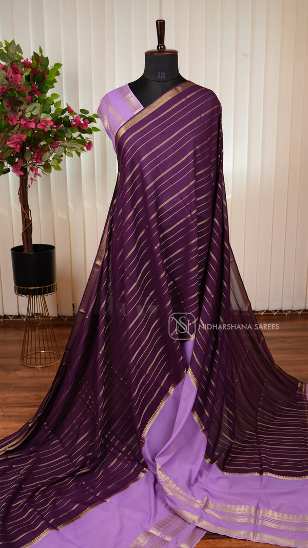 Semi Crepe With Zari Lines And Contrast Gap Style Zari Border