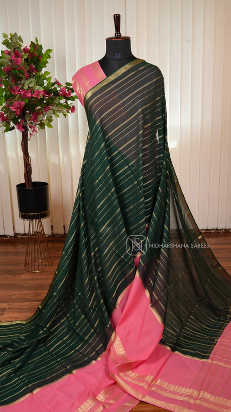 Semi Crepe With Zari Lines And Contrast Gap Style Zari Border