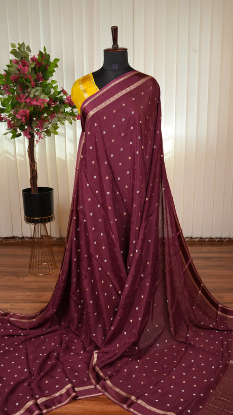 Premium Crepe With Zari Butta And Satin Border
