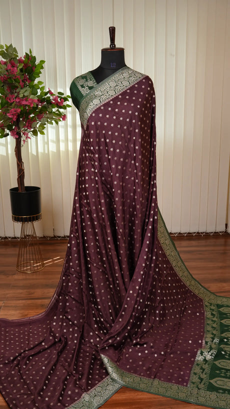 Semi Viscose Silk With Zari Butta And Contrast Zari Border