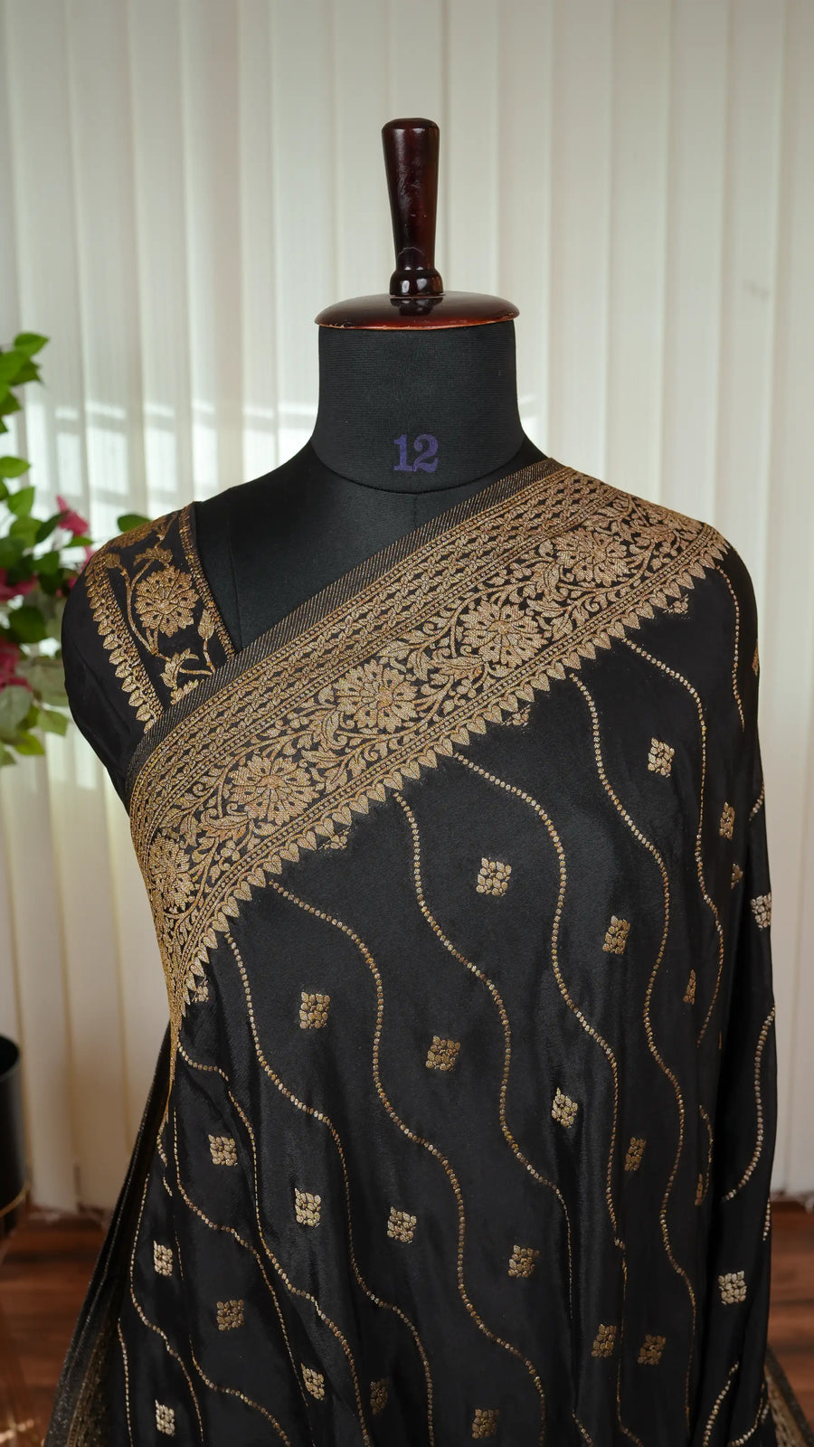 Viscose Crepe Silk With Matte Zari Lines Zari Butta And Zari Border