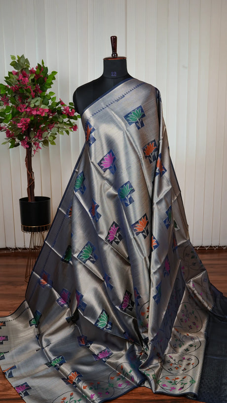 Kora Tissue Saree With Lotus Butta And Thread Weaving Concept