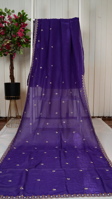 Crush Chiffon With Pearl Cut Work Border