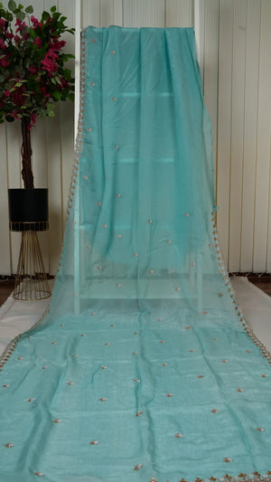 Crush Chiffon With Pearl Cut Work Border